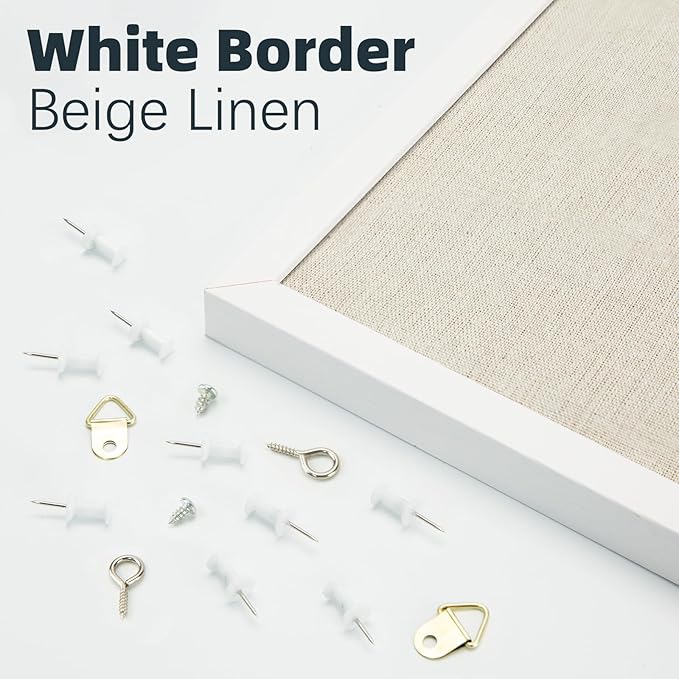 OWLKELA 13.3"x17.7" inch Bulletin Board with Linen, White Wood Style Frame, with 10 Pushpins, Linen Cork Board, Ideal for School, Home & Office-DeskLoop Office