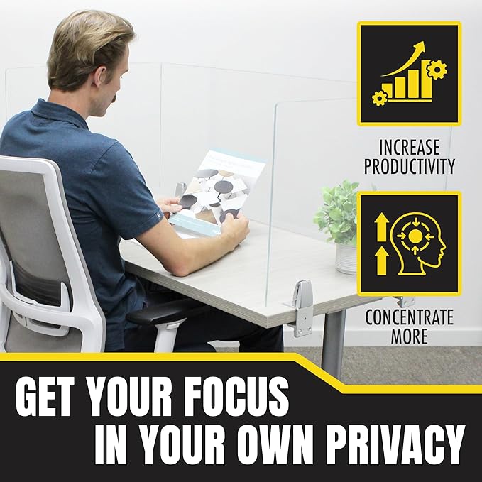 Obex Clear Acrylic Desk Mounted Privacy Panel, 18", Aluminum