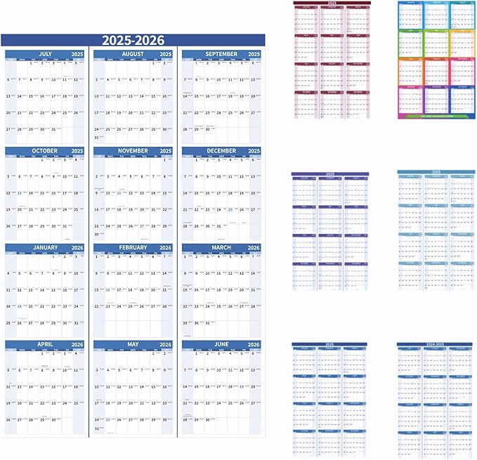 2025-2026 Wall Calendar 34.8" x 22.8" Large Vertical Yearly Wall Hanging Calenda with Julian Date from July 2025 to June 2026 Thick Paper Calendar 12 Month Annual Planner for Office Fridge(Blue)-DeskLoop Office