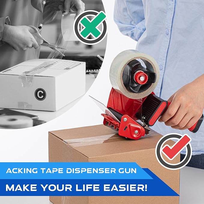 Hicarer 3 Pcs 3 Inch Packing Tape Gun Heavy Duty Tape Dispenser Non Slip Silicone Handle Portable for Shipping, Moving, Carton and Box Sealing-DeskLoop Office