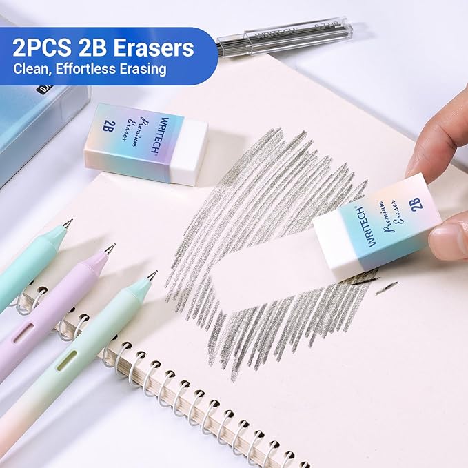 WRITECH Up Mechanical Pencil Set: 6ct Gradient Barrel 0.7mm Mechanical Pencils with 4 Tubes of HB Lead Refills and 2 Extra Erasers for Writing Drawing Sketching Drafting-DeskLoop Office