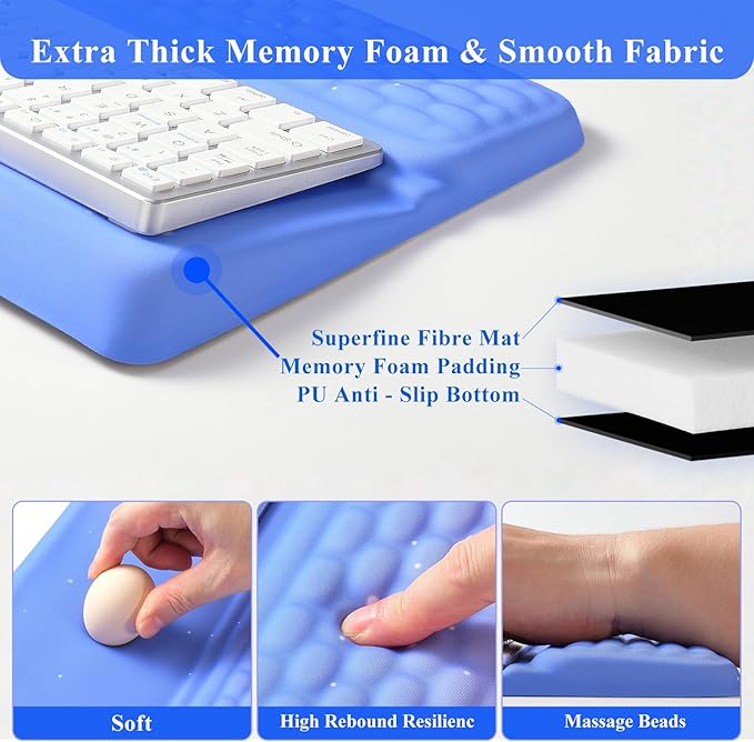 Ergonomic one-Piece Computer Keyboard Stand with Wrist Rest for Desktop Offers Two Support Angles. Silky Lycra Surface and Memory Foam Comfortable Hand Support (Purple Star)-DeskLoop Office