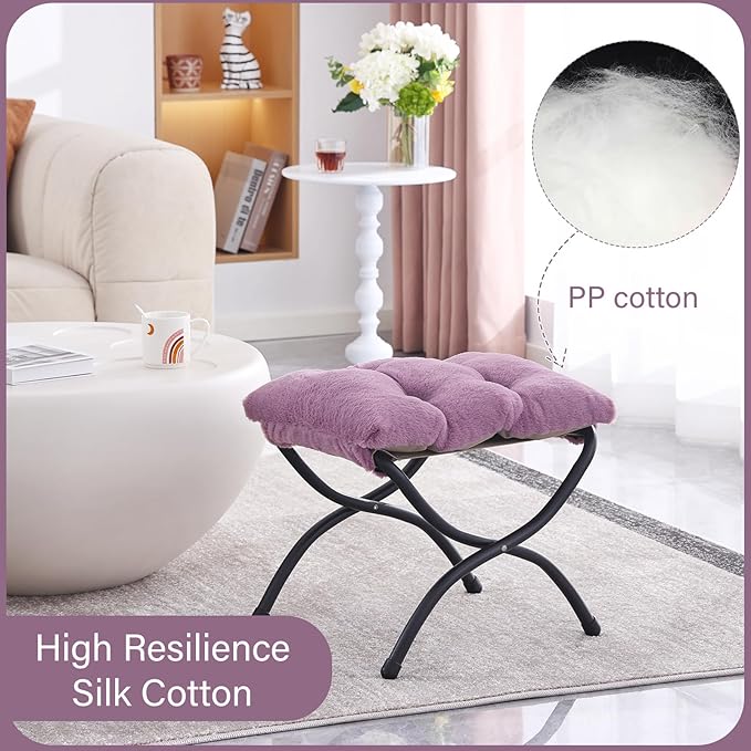 LITA Folding Upholstered Footrest Stool, Modern Small Portable Accent Ottoman with Detachable Thick Cotton Cushion Padded Sofa Stool with Metal Frame for Lazy Chair, Living Room & Bedroom-DeskLoop Office