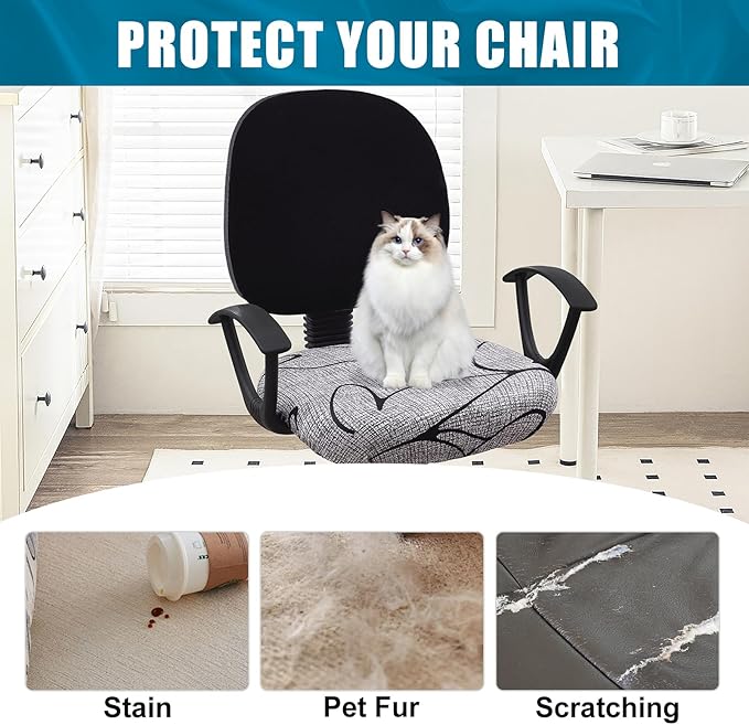 Smiry Printed Office Computer Chair Seat Covers, Stretch Fit Universal Desk Rotating Chair Cover Washable Removable Seat Cushion Protectors - Grey and Black-DeskLoop Office