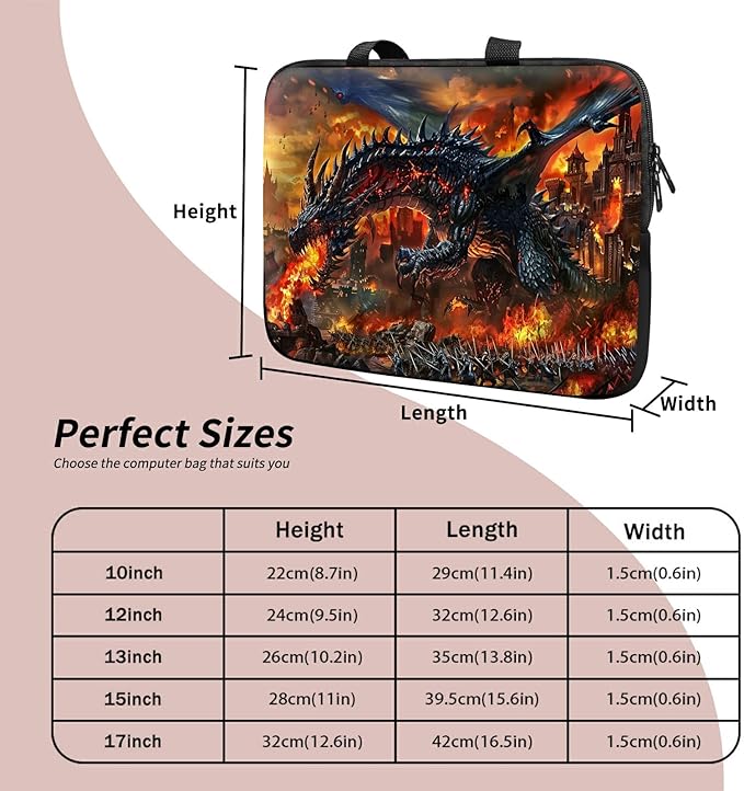 Laptop Sleeve Case Bag 15 inch, Fire Fierce Dragon Slim Carrying Case Durable Handbag Travel Laptop Bag for 15 inch MacBook Air M3/M2/15 Pro/Surface Laptop 7/6/5/4/3/ Dell XPS 15 Plus