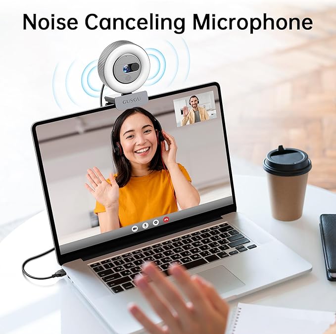 GUSGU G910 2K Quad HD Webcam for PC, with Microphone & Light & Privacy Cover, Web Camera for Desktop Computer/Laptop/MacBook, USB Streaming Camera-DeskLoop Office