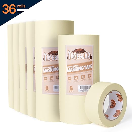 General Purpose Masking Tape Beige White 1.88 Inches x 60 Yards, Bulk Painters Tape for Painting, Labeling, DIY Arts Crafts, Home Office School Projects, 36 Rolls-DeskLoop Office