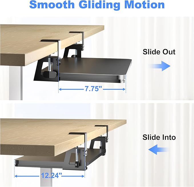 Keyboard Tray Under Desk Large C-Clamp 25.6” (30” Including Clamps) x 11.8” Slide-Out Platform Computer Drawer Pull Out Keyboard & Mouse Tray Black DSF4-DeskLoop Office