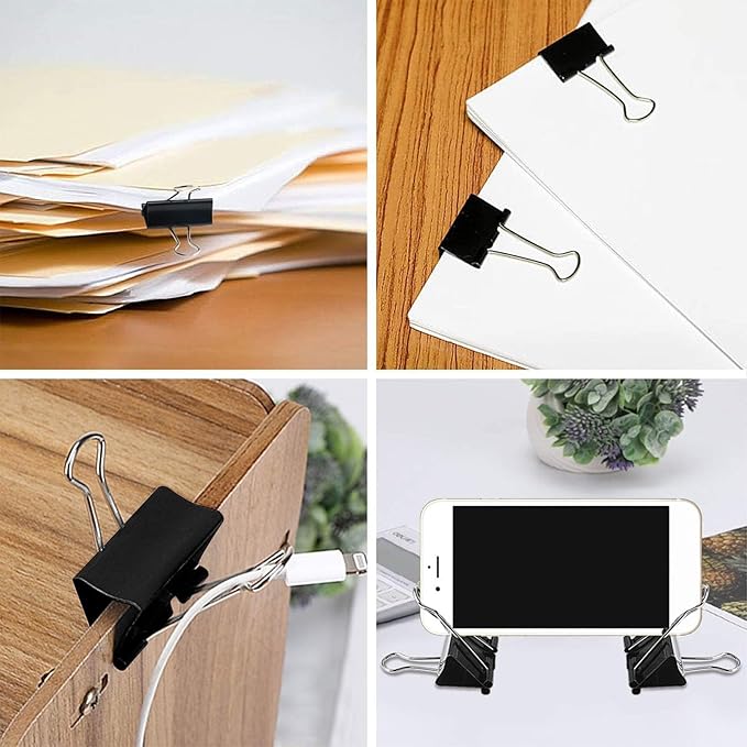 SANNIX 36 PCS Medium Binder Clips, 1-1/4 inch 32mm Binder Clips Black Paper Clamps Medium Size for Office Home School-DeskLoop Office
