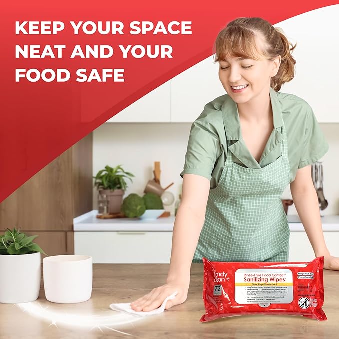 HandyClean Rinse-Free Food Contact Sanitizing Wipes Pouch, Multi Surface Cleaning Supplies for Kitchen and Professional Setting - 12 pack, 864 count-DeskLoop Office