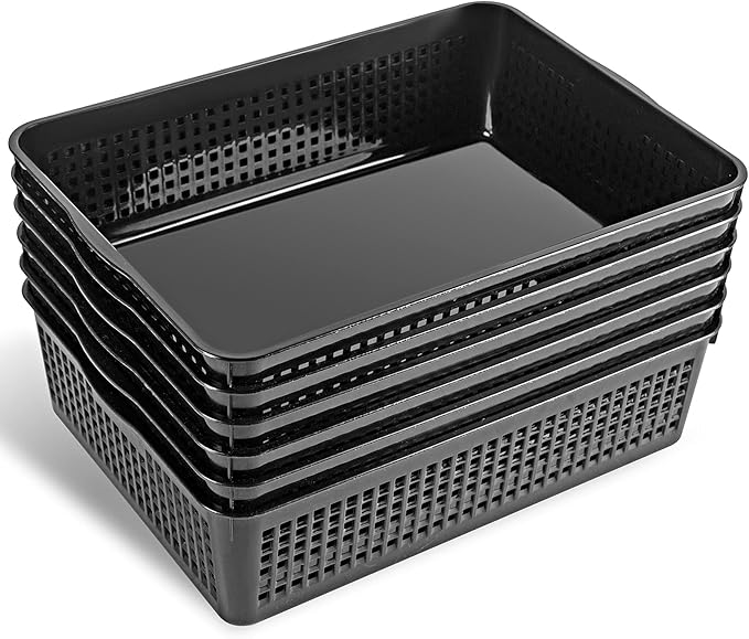 A4 Size Plastic Storage Basket,Desktop File Paper Letter Organizer Tray, 6-Packs (Black)-DeskLoop Office