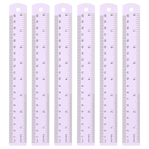 HARFINGTON 6pcs Metal Straight Ruler 20cm Metric SAE Aluminum Alloy Measuring Rulers Scale Tool with Hole for Measure Study Reading Classroom Office, Purple-DeskLoop Office