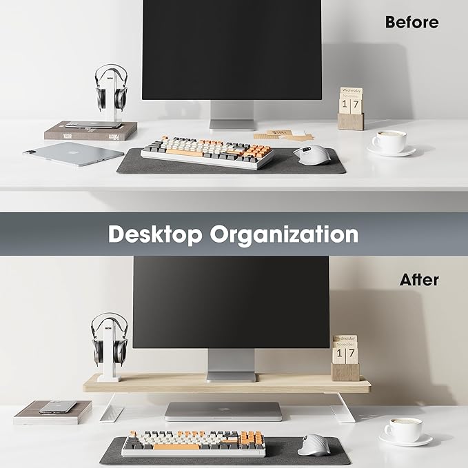 Fenge Monitor Stand Riser, Desk Top Shelf for 2 Monitors, Computer Stands for Desk, Wood & Steel Desktop Riser for Laptop, PC, Printer-DeskLoop Office