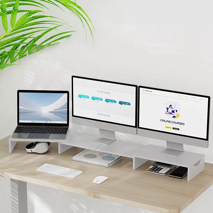 Triple Monitor Stand Riser, Extra Long Monitor Lift for 3 Monitors, Dual Monitor Stand with Length and Angle Adjustable-DeskLoop Office