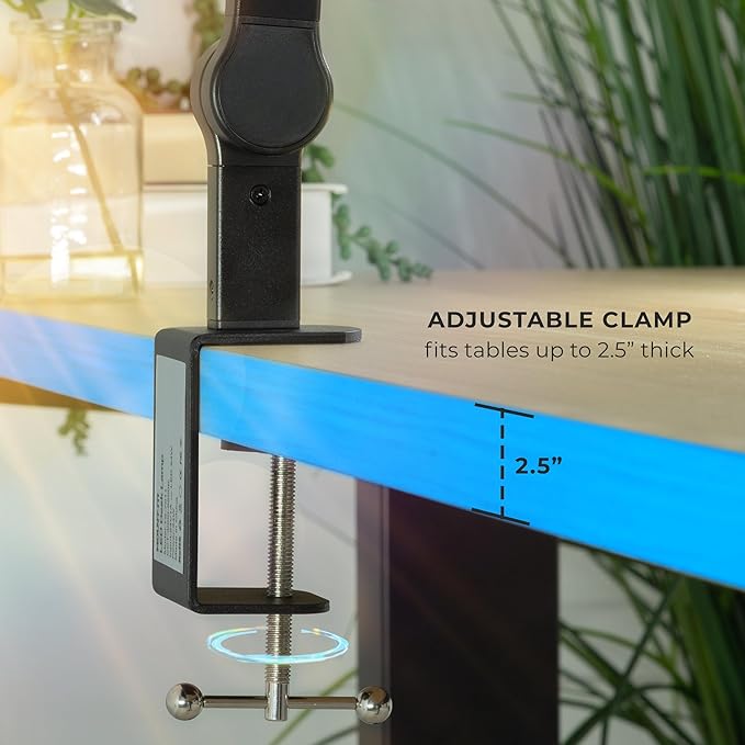 Mount-It! LED Desk Lamp with Adjustable Swing Arms and Clamp Base, Touch Control, Stepless Dimming, and 5 Color Temperatures, Eye-Caring Lighting for Work, Study, and Crafting-DeskLoop Office