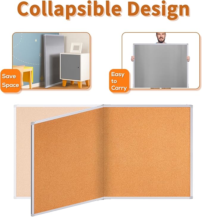 maxtek Large Cork Board 96 x 48 in, Bulletin Board for Walls, 8'x 4' Extra Aluminum Framed Corkboard, Foldable Wall Mounted Back to School Pin Memo Notice Cork Board for Office, Home Wall Display-DeskLoop Office