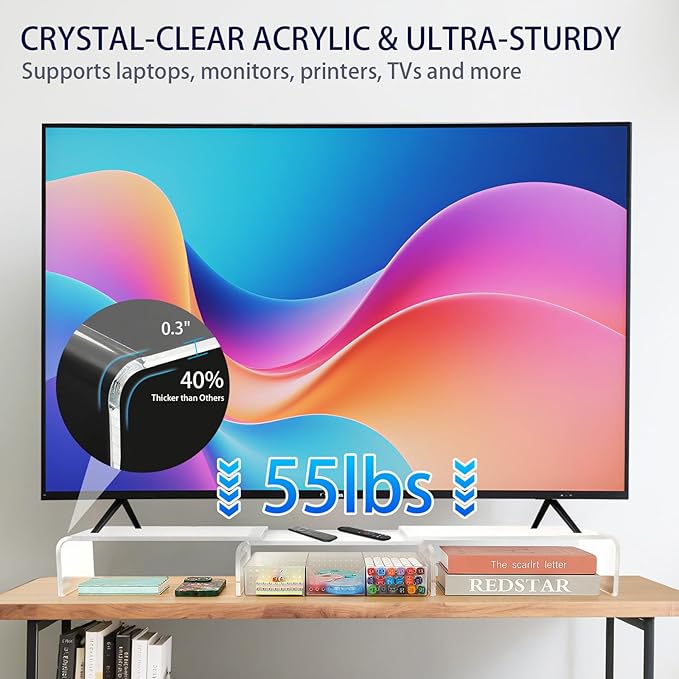 Clear Acrylic Desk Organizers and Accessories, Dual Computer Monitor Stand Riser with Drawer, Desk Shelf for Monitor, Workspace Desktop Organization for Office Supplies-DeskLoop Office