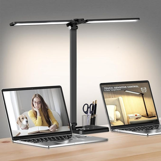 Dimmable LED Desk Lamp with USB Charging Port, 50 Lighting Modes Dual Swing Arm Architect Table Lamp Light Desk Lamp for Home Office Dorm Piano Nail-DeskLoop Office
