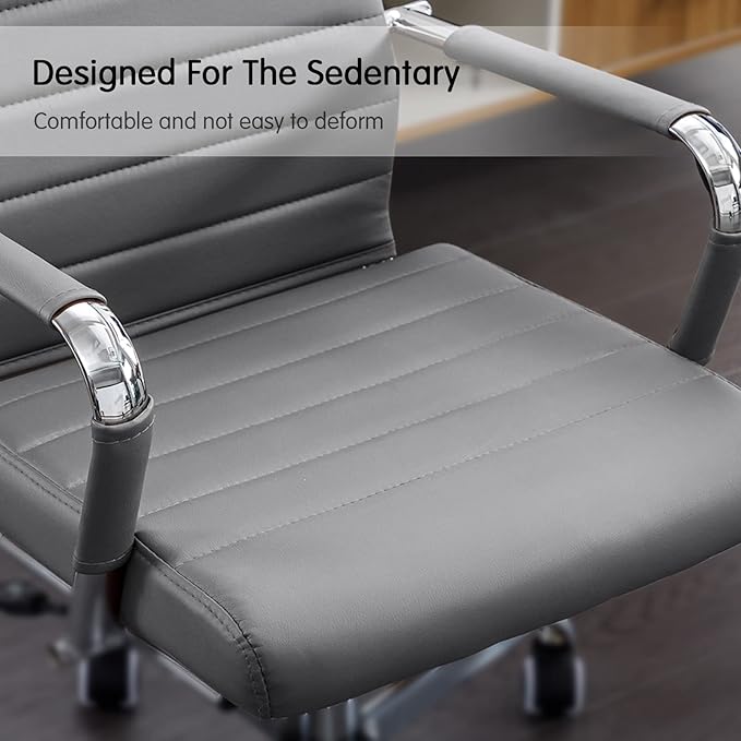 Home Office Chair Ribbed, Modern Leather Conference Room Chairs, Ergonomic Office Desk Chair, High Back Executive Computer Chair, Adjustable Swivel Chair with Arms (Grey)-DeskLoop Office
