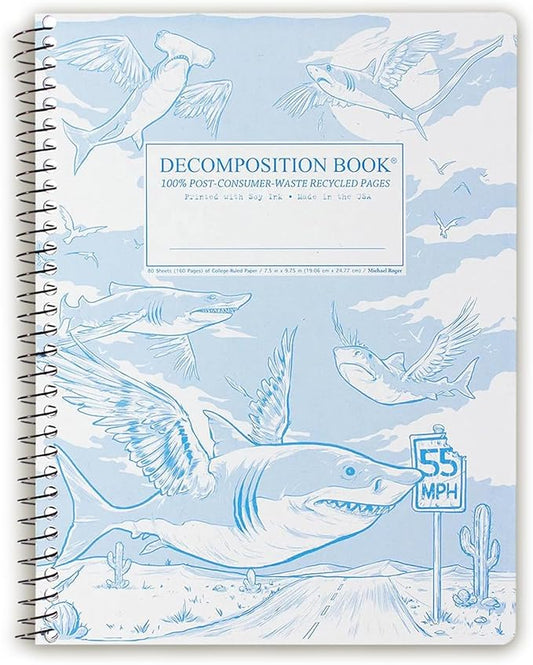 Decomposition Flying Sharks College Ruled Spiral Notebook - 9.75 x 7.5 Journal with 160 Lined Pages - 100% Recycled Paper - Notebooks for School Supplies, Home & Office - Made in USA-DeskLoop Office