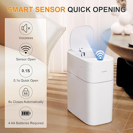 MOPALL Automatic Motion Sensor Bathroom Trash Can with Lid, 3 Gal Touchless Trash Can Auto-Adsorption Garbage Can, Slim Smart Trash Bin Waterproof Waste Basket for Bedroom, Kitchen, Office, Toilet, RV-DeskLoop Office