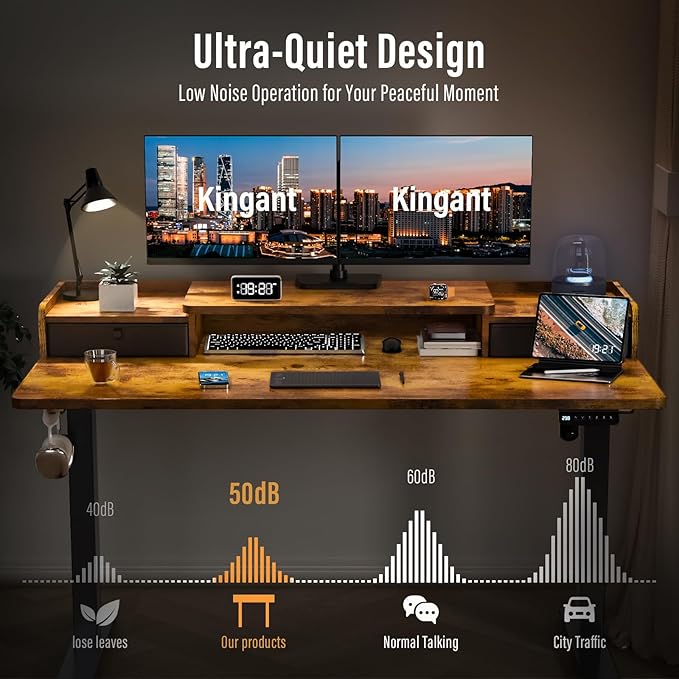 Standing Desk with Drawers,Thickened Table Legs Sit Stand Desk Electric for Home Office & Gaming,Ergonomic Stand Up Desk Cable Management Tray(Classic Black) (Rustic Brown, 48″ x 30″)-DeskLoop Office