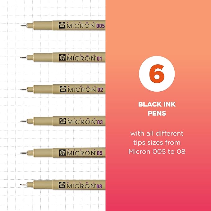 SAKURA Pigma Micron Fineliner Pens - Archival Black Ink Pens - Pens for Writing, Drawing, or Bullet Journaling - Assorted Point Sizes - 6 Pack-DeskLoop Office