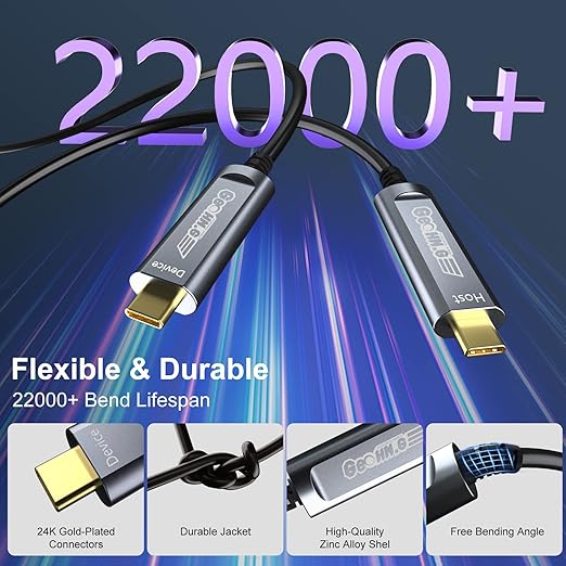 USB C to C Fiber Optic Extension Cable 30M/100FT, USB 3.2 10Gbps Long Distance Active Optical USB C GEN2 Cable for VR/AR, Quest2, Webcam, Camera, Mini PC and More - Grey-DeskLoop Office