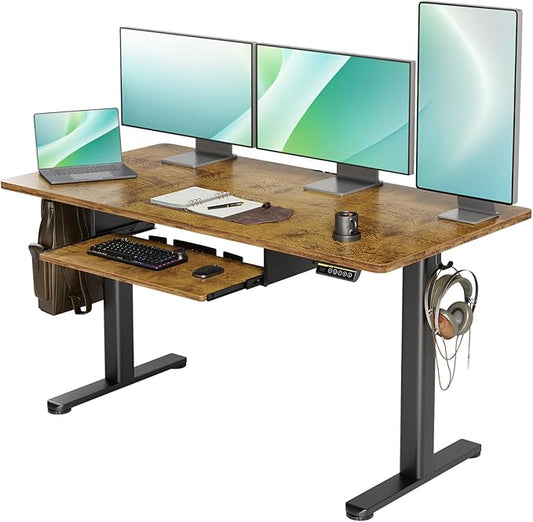 YDN Standing Desk with Keyboard Tray, 55 Inch Height Adjustable Desk, Brown Stand Up Desks for Home and Office, 55inch Rustic Brown-DeskLoop Office