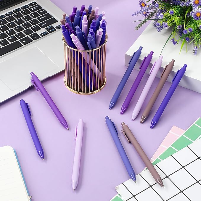 100 Pcs Ballpoint Pens Bulk Retractable Writing 1. 0 mm Black Ink Cute Pens Smooth Writing Color Fancy Gift for Teacher Student Employee Office School Home Baby Shower Supplies (Purple Series)-DeskLoop Office