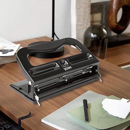 XOOL 3 Hole Punch, Heavy Duty Metal Hole Puncher for 2 or 3 Holes, 9/32" 7mm Hole Diameter, 40-Sheet Capacity, Adjustable Hole Spacing, Non-Slip Base for Office & School-DeskLoop Office