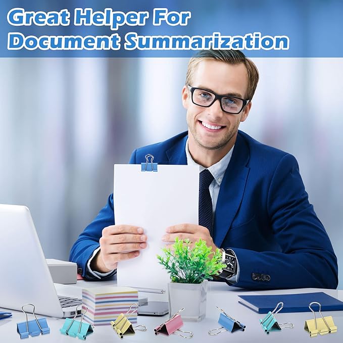 300 Pcs Medium Binder Clips Paper Clips Office Supplies Paper Clamps for Teachers Students School Office Business Paperwork Supplies (Assorted Colors, 1.25 Inch)-DeskLoop Office