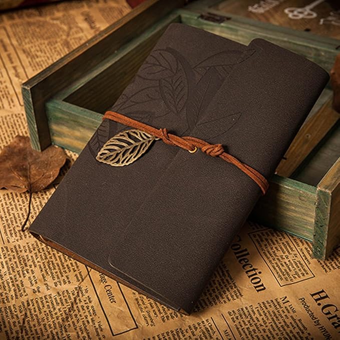 EvZ 7 Inches Vintage Black PU Leather Cover Loose Leaf Blank Notebook Journal Diary Gift-DeskLoop Office