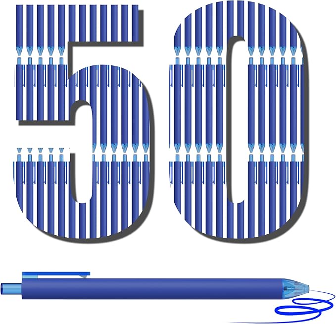 deegtran Pens Bulk, 50 Pack Smooth Blue Ink Ballpoint Pens, Wholesale Retractable Pens, No Bleed Click Pen Medium Point, 1.0MM