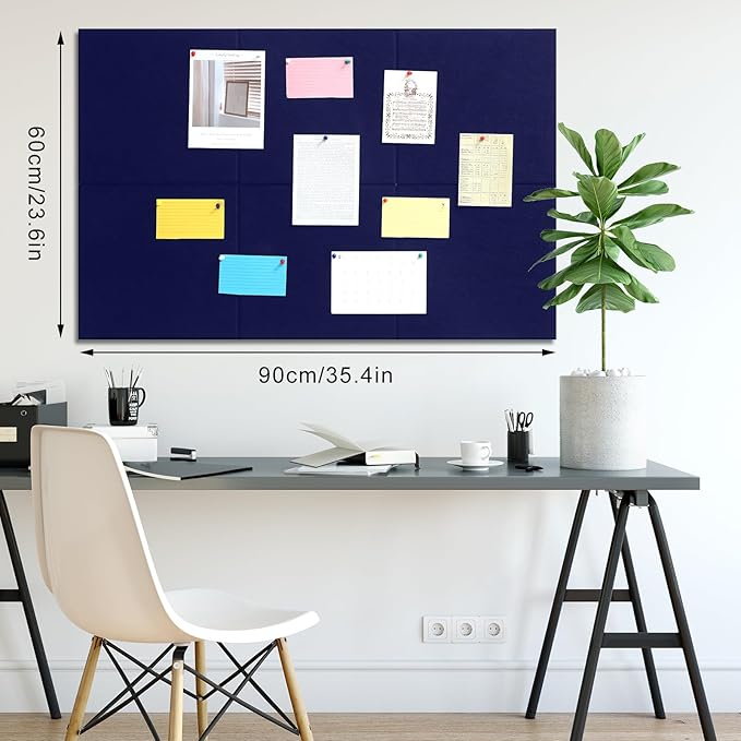 Large Cork Board 36" x 24", 6 Pack Felt Wall Tiles with Colored Pushpins, Bulletin Board with Removable Self-Adhesive Strips, Pin Board Cork Boards for Walls Office Home-Dark Blue-DeskLoop Office