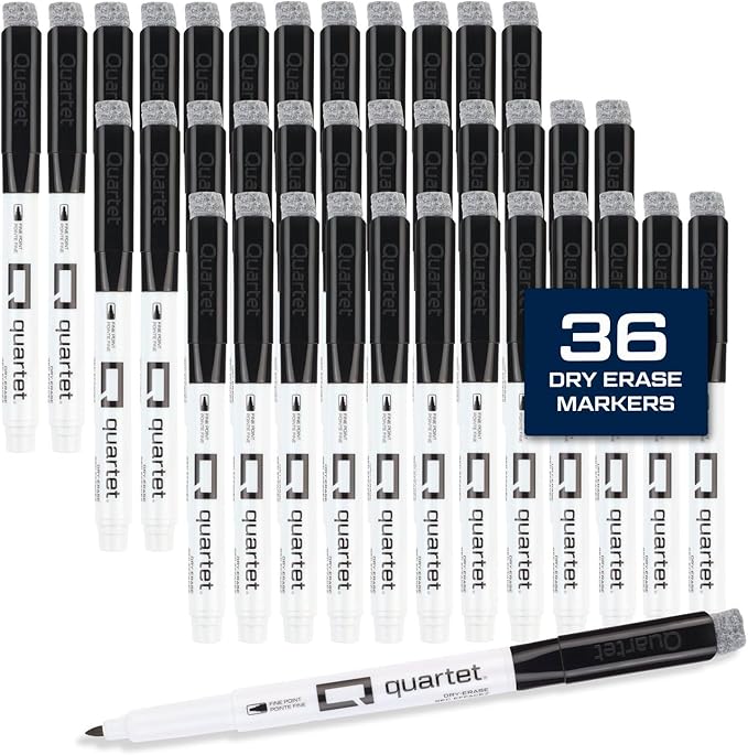 Quartet Dry Erase Markers, Fine Tip White Board Dry Erase Markers with DryGuard Ink Protection, Office Essentials, Black, 36 Pack (Q120Z01-R)-DeskLoop Office
