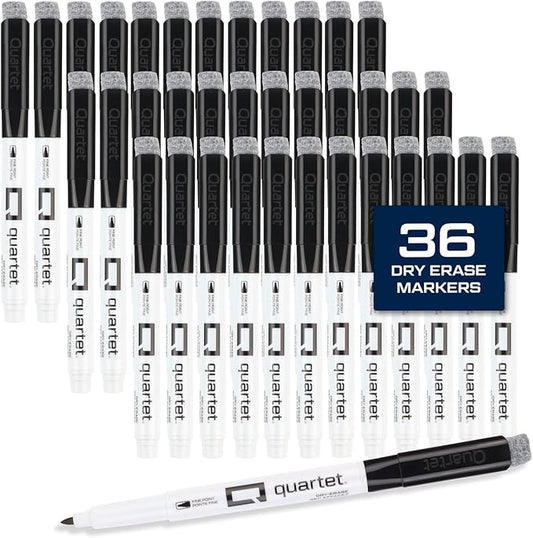 Quartet Dry Erase Markers, Fine Tip White Board Dry Erase Markers with DryGuard Ink Protection, Office Essentials, Black, 36 Pack (Q120Z01-R)-DeskLoop Office