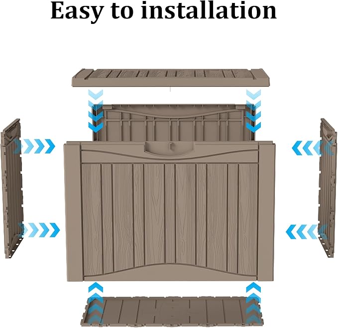 PATIOEASY 45GAL Deck Box -Grey, Lockable Patio Outdoor Storage Box - Image 7