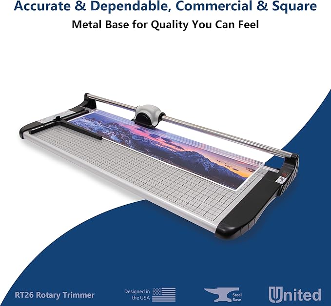 United Office Products RT26 Commercial Rotary Paper Trimmer, Sturdy Metal Base, 26" Cut Length, 15 Sheet Capacity, Paper Cutter for Offices, Schools and Crafts-DeskLoop Office