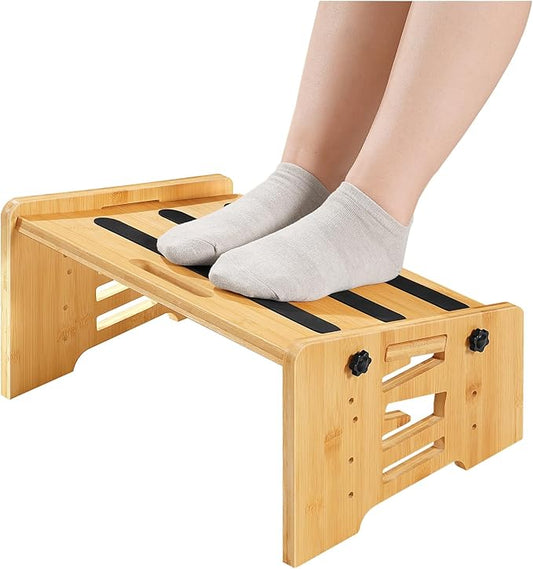 HOOBRO Bamboo Foot Rest, Adjustable Under Desk Footrest with 5 Height Options & Angles, Non-Slip Ergonomic Foot Rest for Under Desk at Work for Improved Posture, for Home & Office, Natural YL01FP01-DeskLoop Office