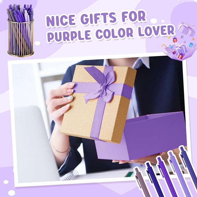 100 Pcs Ballpoint Pens Bulk Retractable Writing 1. 0 mm Black Ink Cute Pens Smooth Writing Color Fancy Gift for Teacher Student Employee Office School Home Baby Shower Supplies (Purple Series)-DeskLoop Office