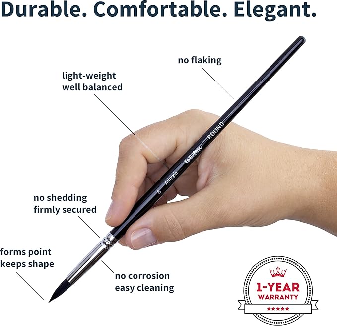 ARTEGRIA Watercolor Brush Set, 10 Professional Soft Synthetic Squirrel Paint Brushes, Including Pointed Rounds, Flats, Dagger, Oval Wash-DeskLoop Office