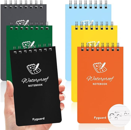 6 Pack Waterproof Notepad Pocket Notebook 3x5 All-Weather Small Pocket Notebook Waterproof Police Spiral Notepad Little Memo Notepads for Outdoor Travel Office School-DeskLoop Office