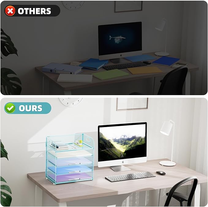 Marbrasse Paper Organizer Letter Tray, 5 Tier Mesh File Organizer with Handle, Paper Sorter Desk Organizer for Home Office Supplies - Blue-DeskLoop Office