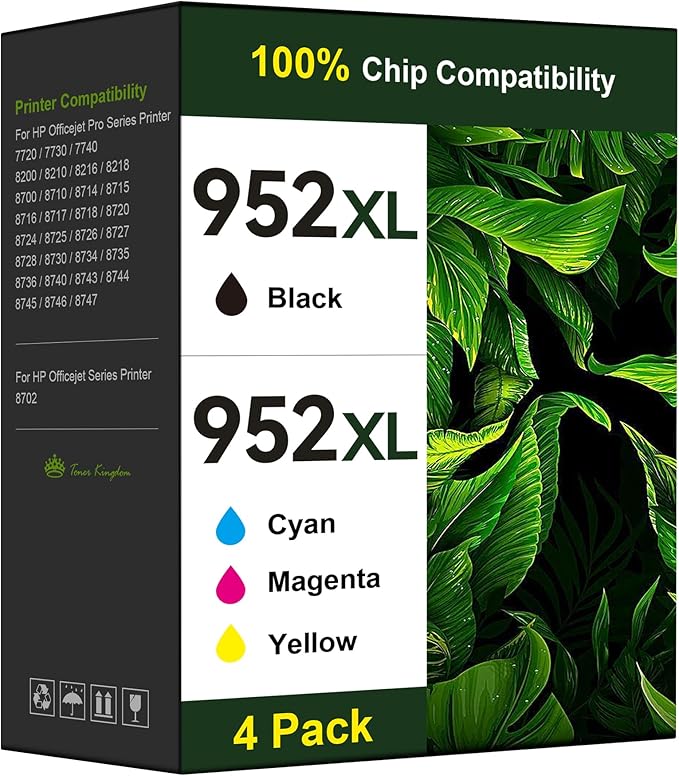 Toner Kingdom Ink Cartridges Remanufactured for HP 952 XL Ink Cartridge Combo Pack Work for HP OfficeJet 8702 OfficeJet Pro 7720 7740 8210 8710 8720 8730 8740 Series (4 Pack Black Cyan Yellow Magenta)-DeskLoop Office