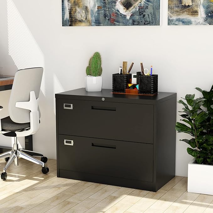 Lateral File Cabinet with Lock, 2 Drawer Large Metal Filing Cabinet,Home Office Lockable Storage Cabinet for Hanging Files Letter/Legal/F4/A4 Size-Assembly Required-DeskLoop Office