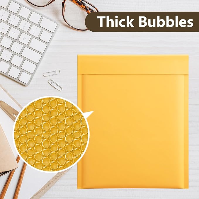 UCGOU Kraft Bubble Mailers 5x8.6 Inch Usable Size 5x7 Inch 50 Pack Yellow Padded Envelopes Small Business Mailing Packages Self Sealing Tear Resistant Boutique Bulk Mail Shipping Bags Bubble Mailers