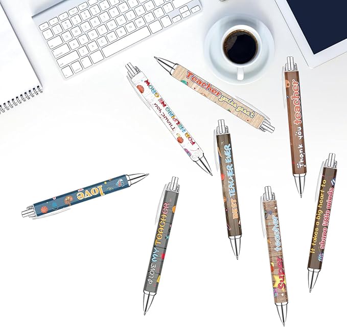 Idealmuzik 8 Teacher Pens,Gift for Teacher,Fun Cute Funny Best Pens Set,Teach Love Inspire Writing School Sayings Preschool Appreciation Gifts in Bulk-DeskLoop Office