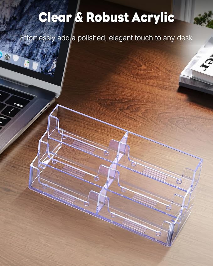 Uniclife 2 Pack Acrylic Business Card Holder for Desk 3 Tiers 6 Slots Clear Business Card Display Stand for Men & Women Desktop Business Card Organizer Card Stand for Office Home, 360 Card Capacity-DeskLoop Office