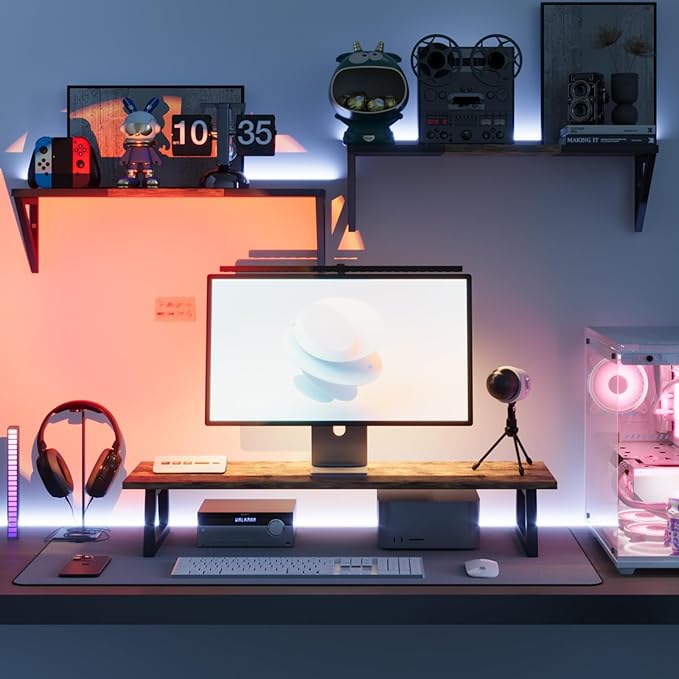 TEAMIX 31.5 inch Dual Monitor Riser for 2 Monitors, Long Monitor Stand Riser TV Stand Riser Monitor Stand for Desk Wood & Steel Desktop Riser Desk Organization Home Office-DeskLoop Office